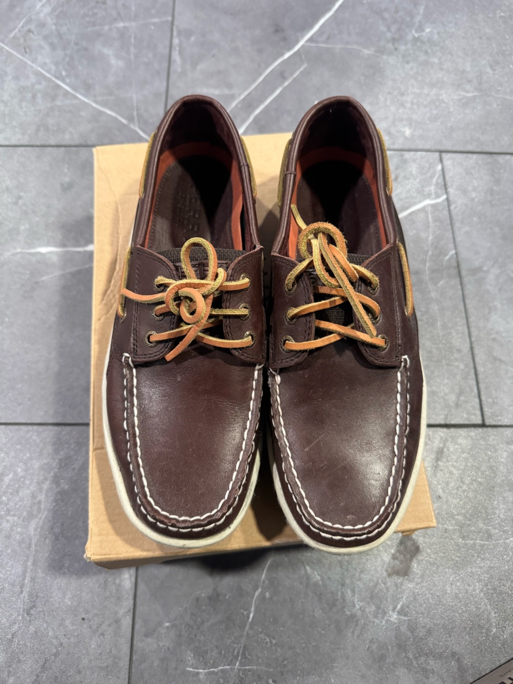 Sperry Dark Brown Leather Boat Shoes with Tan Laces